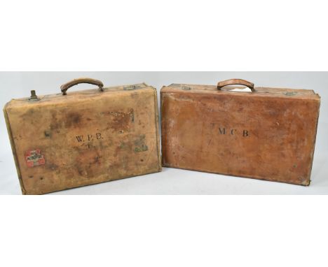 Two Vintage Leather Suitcases, 61cms Wide