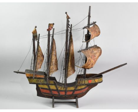 A Vintage Wooden Model of Santa Maria, 70cms Long Overall