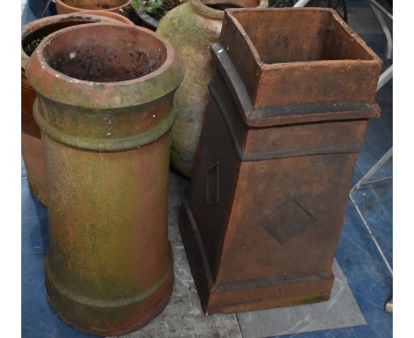 Two Vintage Terracotta Chimney Pots of Rectangular and Circular Form, 62cms High