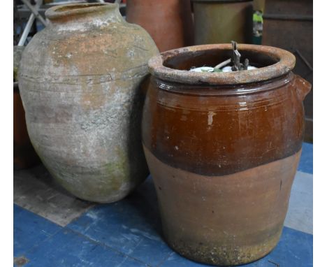 A Salt Glazed Terracotta Garden Planter Urn and a Terracotta Urn