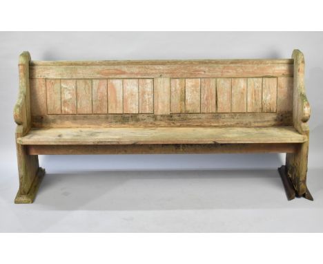 A Late 19th/Early 20th century Pitch Pine Chapel Pew with Rear Bookrest, 182cms Long, Condition Issues
