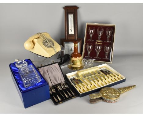 A Collection of Various Items to Comprise Boxed Presentation Glass Decanter, Stuart Crystal Sherry Glasses, Cream Telephone, 