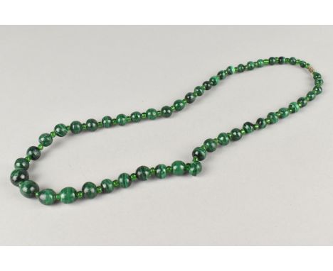 A String of Vintage Polished Malachite Beads with Glass Bead Spacers, 55cms Long Approx