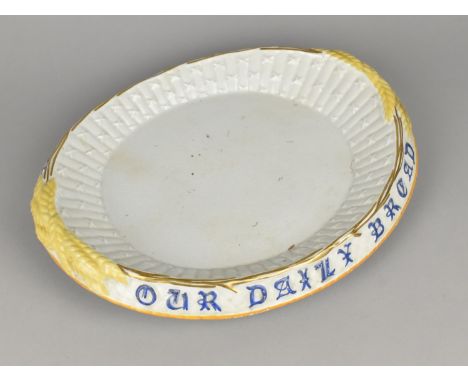 A Late 19th Century White Glazed Oval Bread Plate 'Give Us This Day Our Daily Bread', 32cms Wide