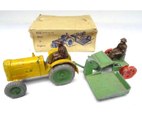 Charbens RARE diecast Reeper with Tractor and Operators in original box (Condition Good, rotating reeper blades missing, box 