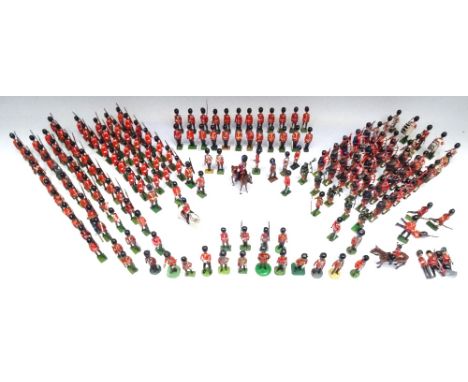 Britains, Hill and others mostly Irish Guards marching, drill positions, Queen, Officers and massed Pipes and Drums of the Sc