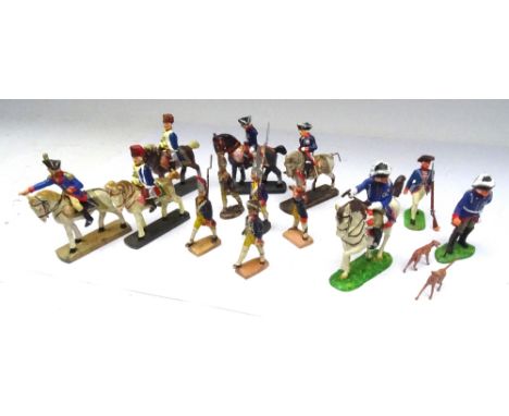 David Hawkins Collection Elastolin 60mm scale Frederick the Great (two mounted), Zeithen (two mounted), mounted Officer, Pots