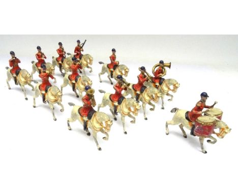 Britains set 101, Mounted Band of the 1st Life Guards RARE FIRST VERSION, 'red and gold' jackets, slotted arms with Drum Hors