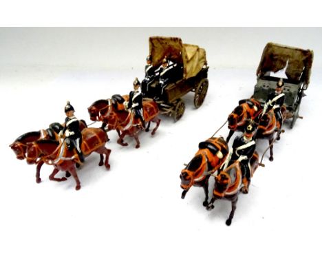 Britains repaired and repainted, two sets 145, Royal Army Medical Corps four horse Ambulance Wagons FIRST VERSION, collar har