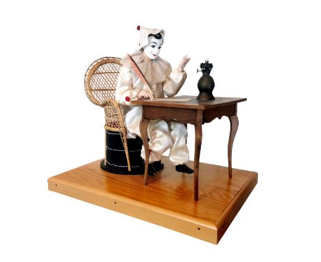 1997 Werner Tschudin copy of Gustave Vichy "Pierrot Ecrivain" musical automaton. Mechanical movement with the little oil lamp
