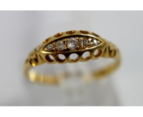 18ct gold ring with five small diamonds, 2.5g, size Q/R