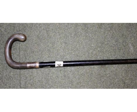 Horn handled walking stick with silver hallmarked cuff