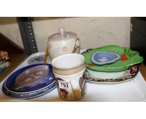 Tray of collectable ceramics including Poole, Denby, Delft etc