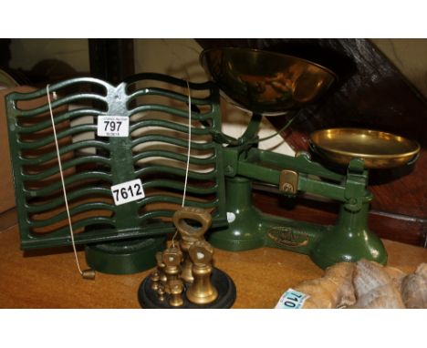 Viking kitchen scales with weights and iron recipe stand
