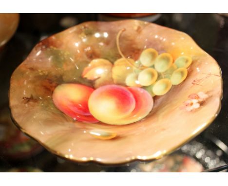 Royal Worcester bowl with peaches design, signed A Shuck