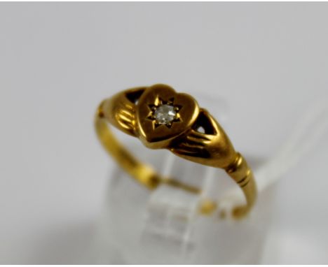 18ct yellow gold diamond set heart ring, size O