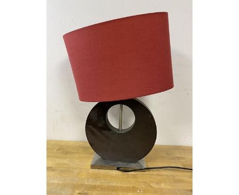 An abstract design wooden table lamp on rectangular base, (44cm to top of shade)