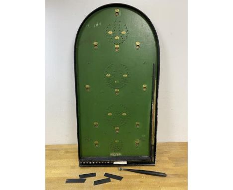 An early 20thc bagatelle complete with ball bearings and a playing stick (76cm x 39cm)