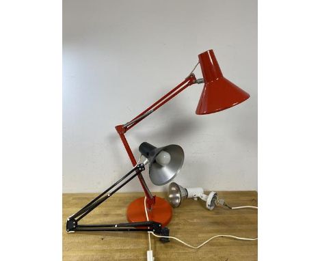 Two HCF, Denmark, lamps, one desk lamp with circular base, (86cm when fully extended), and a wall mounted lamp, and a spotlig