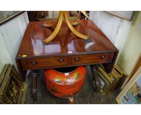 A 19th century mahogany sofa table,&nbsp;with two pairs of opposing frieze drawers, 82.5cm wide.&nbsp; 