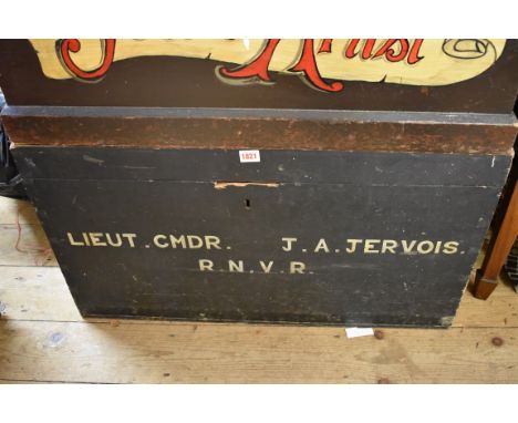A painted pine trunk,&nbsp;inscribed 'HMS Ajax', Lieut. Cmdr. J A Jervois, RNVR, 80.5cm wide.&nbsp; 