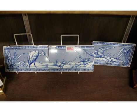 A set of three Victorian Minton &amp; Hollins 'Walter Crane' frieze tiles,&nbsp;each 10 x 17cm, (chips). 