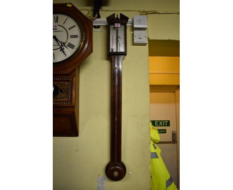 An antique mahogany and line inlaid stick barometer,&nbsp;the silvered dial inscribed 'J Giobbio &amp; Co, Rochdale'. 