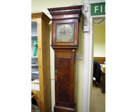 An oak thirty hour longcase clock,&nbsp;the 11in square brass dial inscribed 'Jno Taylor, K(irkby) Stephen', 209.5cm high, wi