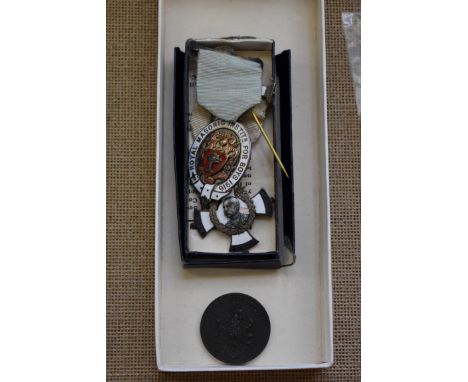 Two silver and enamel masonic medals; together with a Royal Tournament medal.&nbsp; 
