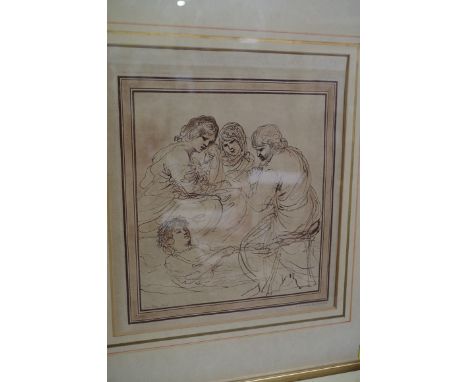 After James Basire, old master style print of four figures, pl.24 x 22cm. 