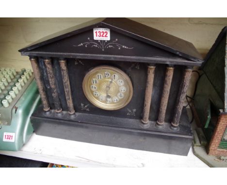 A slate mantel clock, 43cm wide.&nbsp; 