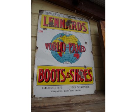 A 'Lennards World-Famed Boots &amp; Shoes', enamel sign, 49.5 x 34cm.&nbsp; 