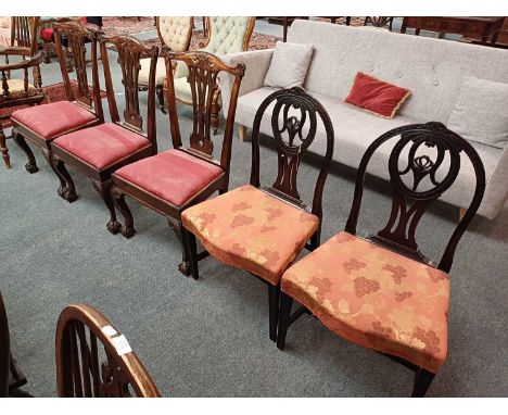 A Pair of George III Carved Mahogany Side Chairs, together with three carved Chippendale style side chairs (5)Pair - one with