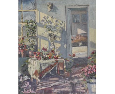 K. Chilton (Contemporary) "Winter Sunshine" Oil on canvas; together with a further oil of an interior scene "Below the Window