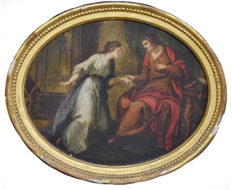 Manner of Angelica Kauffman RA (1741-1847) Swiss A couple in an interior Oil on panel; together with a provincial school oil 