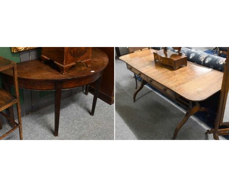 A 19th Century Mahogany Sofa Table, 110cm by 60cm by 70cm, together with A George III Mahogany D End Side Table, 137cm by 60c