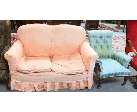 A Small Cottage Sofa, together with A Green Buttoned Armchair (2)Provenance: The Selected Contents of Eden Lacy, Lazonby, fro