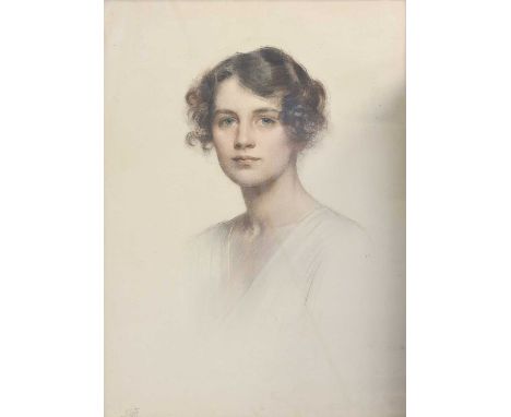 English School (20th century) Head and shoulders portrait of an elegant young lady Initialled CSJ and dated 1921, pencil and 