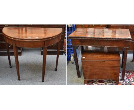 A 19th Century Mahogany Foldover Card Table, with carved decoration ,84cm by 41cm by 73cm, A Georgian Lead-Lined Cellaret, 53