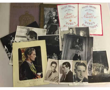 IVOR NOVELLO - collection of memorabilia to 3 signed postcards, a signed portrait, a pencil sketch, professional photographs 