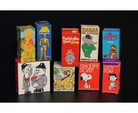 VINTAGE BOXED SOAPS - a collection of 9 boxed vintage TV and film related soaps to include Star Wars (C3-PO described as SEE-