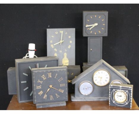 SLATE CLOCKS - 9 slate clocks (7 battery powered) and a slate lamp.