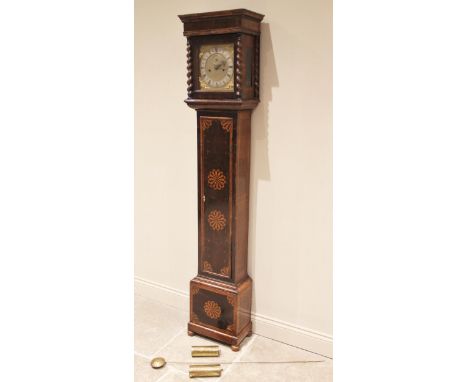 A 17th century and later oyster veneered walnut eight day longcase clock, signed William Coster, Londini Fecit, the flat top 