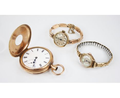 A lady’s vintage 9ct gold Dominant 17 jewels wristwatch, the round pearlescent dial with Arabic numerals and subsidiary dial 