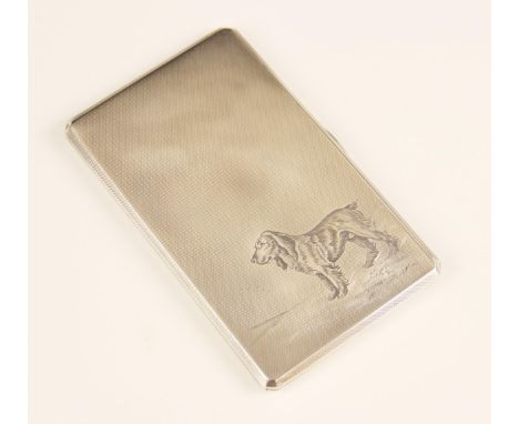 A George VI silver cigarette case, A Wilcox, Birmingham 1949, of rectangular form with engine turned detail, the cover engrav