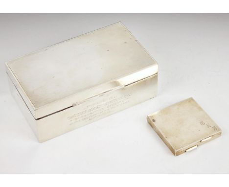 A George VI silver mounted cigarette box, F H Adams &amp; Holman, Birmingham 1948, of rectangular form with engine turned det