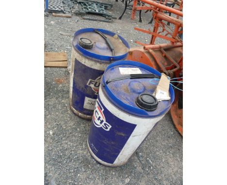 A drum of engine oil, approximately 20 litres and one full drum of hydraulic oil(32 litres)