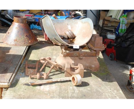An old shop vegetable scales and weights.