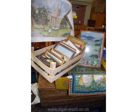 A quantity of prints and tapestry pictures etc.