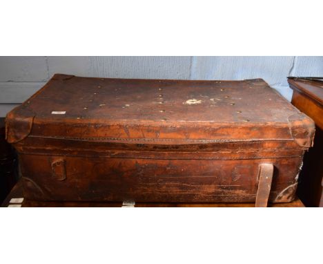 Vintage leather travelling trunk 86cm wide 